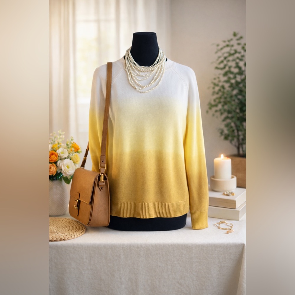 LOFT Gradient White and Yellow Sweater
